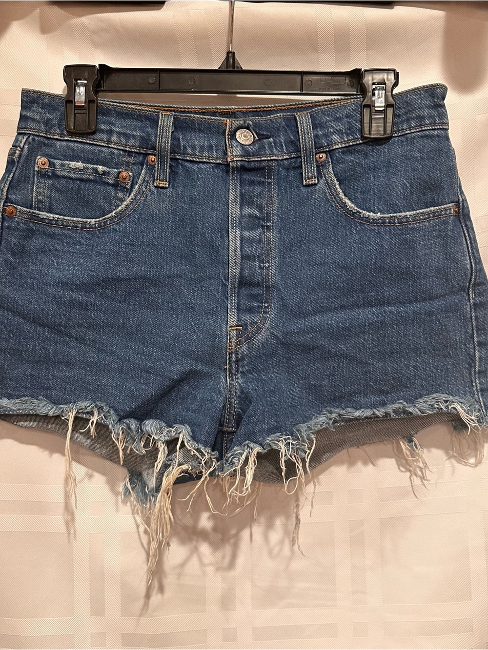Levi's Premium Distressed High-Rise Denim Cutoff Shorts - Blue